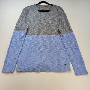 Hugo Boss Orange Long Sleeve Shirt Mens Medium Blue Gray Colorblock Cotton Knit